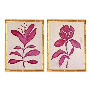 Original Framed Acrylic Botanical Painting, Organic Boho Art Floral Wall Art by Tatiana Duperault For Sale