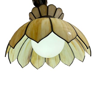 Vintage Tiffany Style Slag Glass Light Pendant For Sale