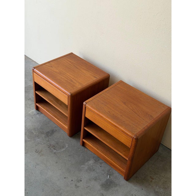 Mid-Century Modern Mid 20th Century Scandinavian Teak Nightstands Bedside Tables W Drawer Shelf, 2 Pieces For Sale - Image 3 of 10