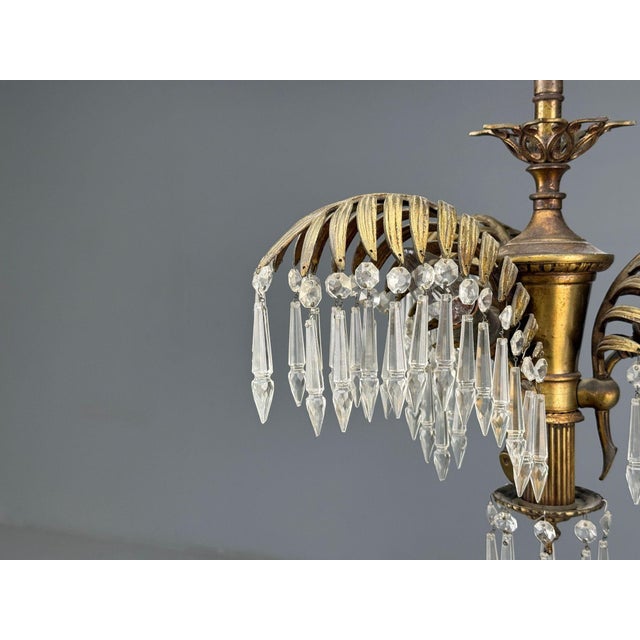 Metal Maison Jansen Style, Palm Leaf Chandelier, Gilt Bronze, Crystal, France, 1940s For Sale - Image 7 of 18
