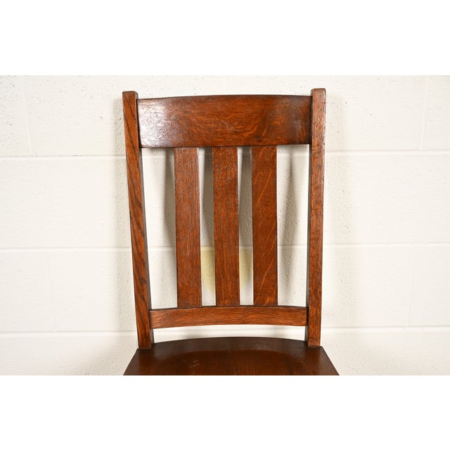 Wood Limbert Style Antique Mission Oak Arts & Crafts Side Chair or Dining Chair, Circa 1910 For Sale - Image 7 of 15
