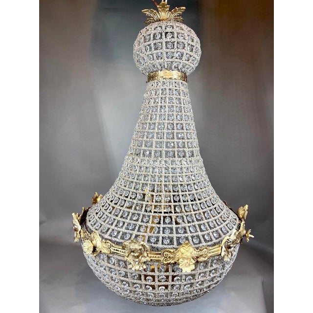 Metal 1970s French Louis XVI Gold Bronze Crystal Chandeliers-Pair For Sale - Image 7 of 11