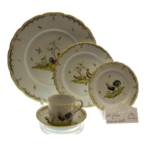 1990s Limited Edition 1/30 Hand-Painted 5-Piece Place-Setting Poultry Landscape