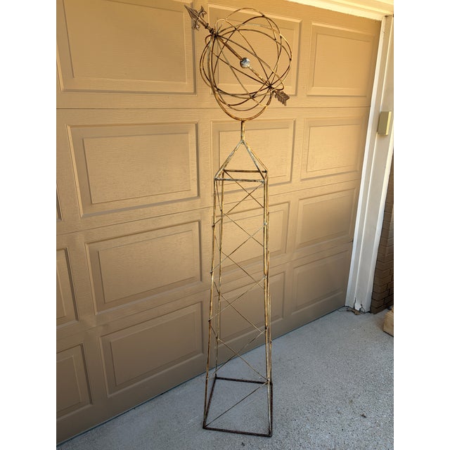 French Country Late 20th Century Large Classical White Iron Armillary Sphere Garden Sculpture on Stand For Sale - Image 3 of 14
