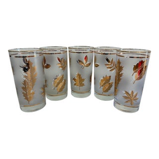 Vintage Mid 20th Century Cocktail Glasses by Libbey With Gold Leaf Design - Set of 5 For Sale