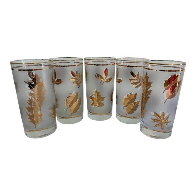 Vintage Mid 20th Century Cocktail Glasses by Libbey With Gold Leaf Design - Set of 5 For Sale