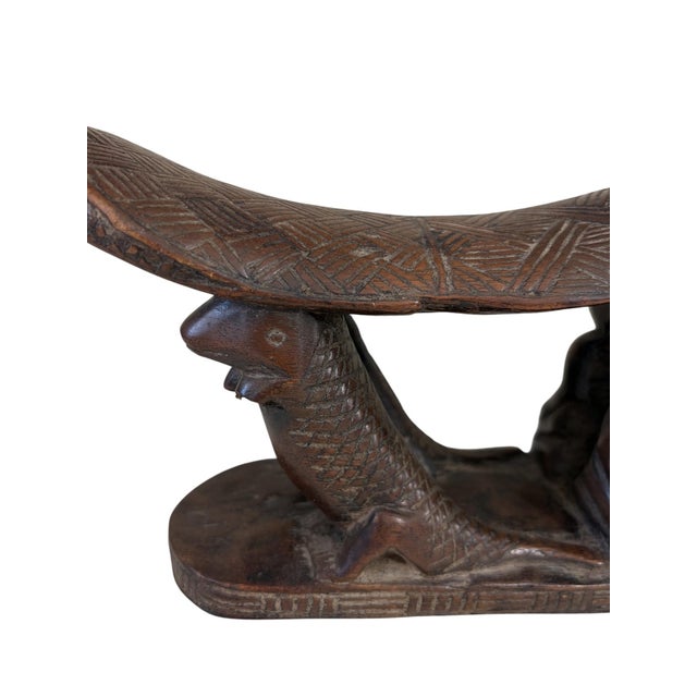 Rare Find Vintage Chokwe Double Headrest Congo 15" For Sale - Image 4 of 8