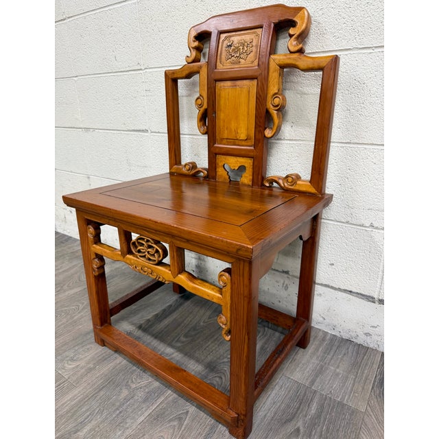 Wood Vintage Chinese Ming Style Elm Side Occasional Accent or Wedding Chair For Sale - Image 7 of 10