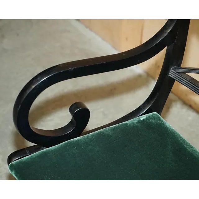 Vintage English Regency Green Velvet Dining Chairs, Set of 6 For Sale - Image 9 of 18
