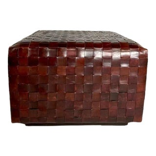 1990s Vintage Woven Leather Ottoman For Sale