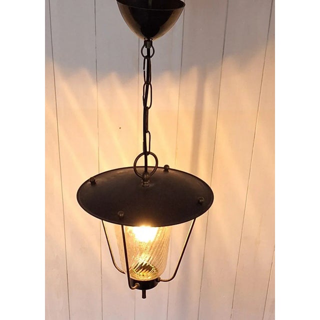 Mid-Century Modern Mid-Century German Pendant Lamp in Black Metal with Brass Brackets, 1960s For Sale - Image 3 of 7