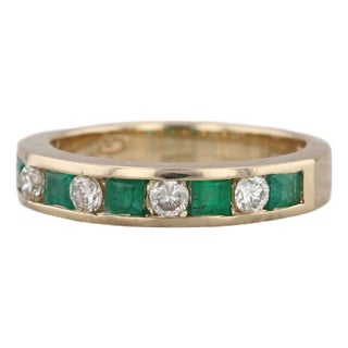 0.65ctw Emerald Diamond Wedding Band 14k Yellow Gold Size 6.75 Stackable Ring For Sale