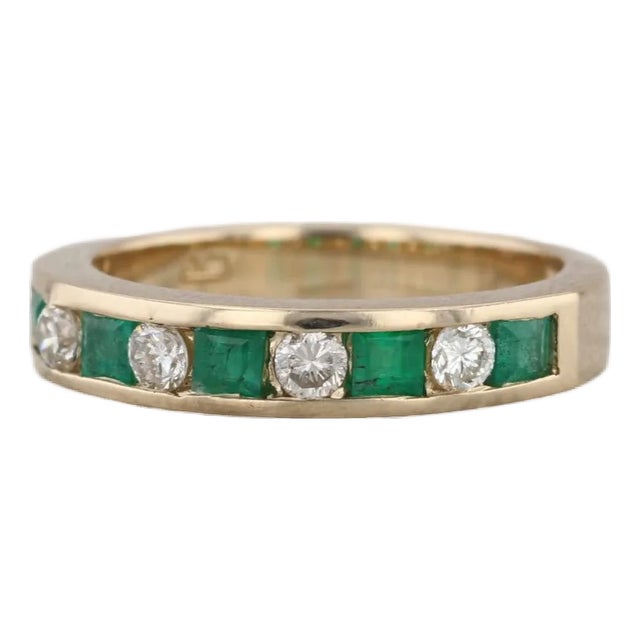 0.65ctw Emerald Diamond Wedding Band 14k Yellow Gold Size 6.75 Stackable Ring For Sale