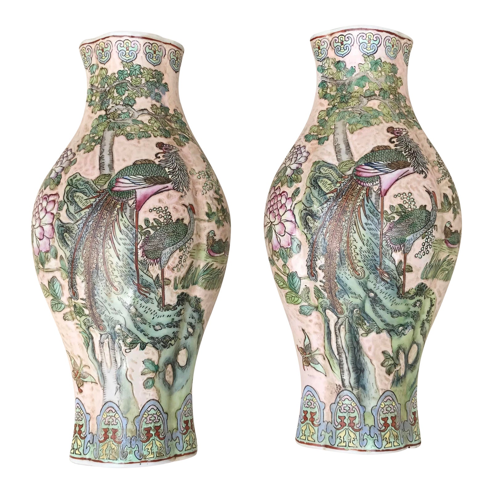 Large Chinoiserie Wall Vases a Pair Chairish