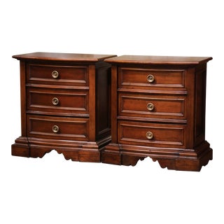 Pair of Mid-Century Italian “Mobili D'Arte” Carved Walnut Bedside Tables For Sale