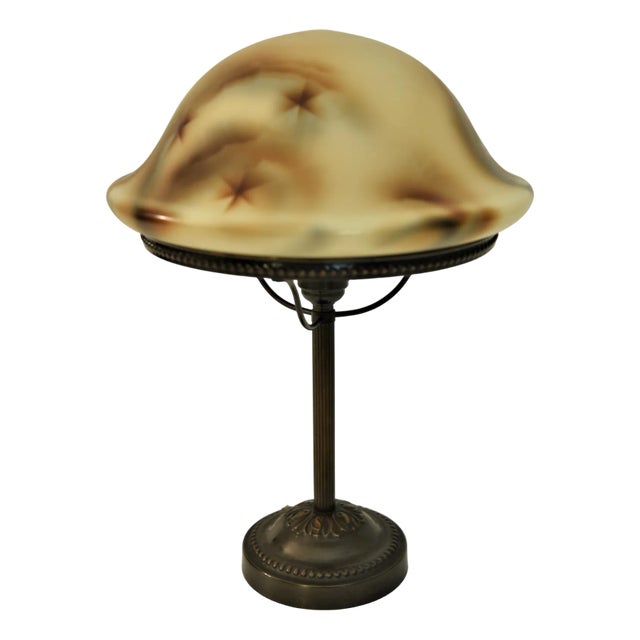 Swedish Grace Copper and Hand Blown Glass Table Lamp, 1920s For Sale