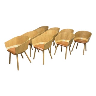 Stefan Diez for E15 Ch04 Houdini Oak + Leather Armchairs, Set of Ten For Sale