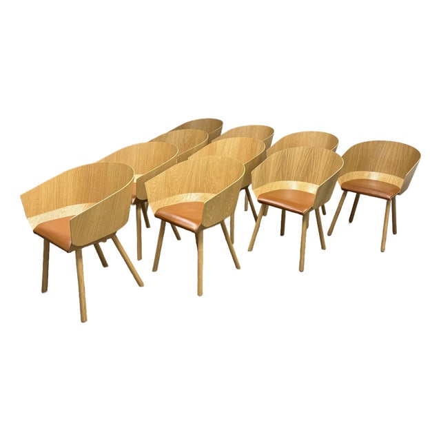 Stefan Diez for E15 Ch04 Houdini Oak + Leather Armchairs, Set of Ten For Sale
