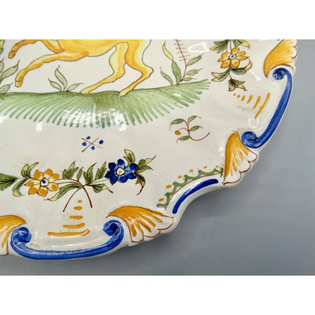 Moustier Antique French Moustiers Large Plate With Unicorn Hand Painted For Sale - Image 4 of 12