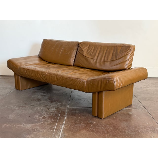 Brown Vintage 1980's Italian Leather Postmodern Sofa For Sale - Image 8 of 9