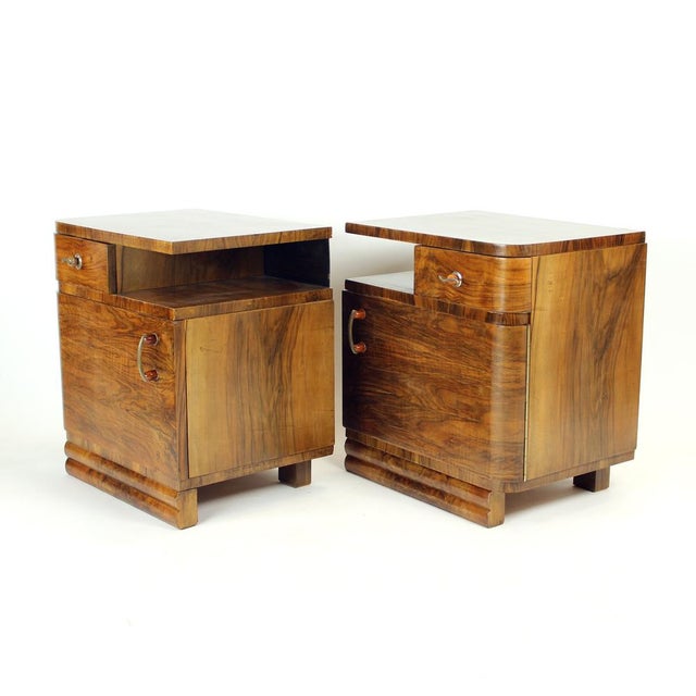 Art Deco Bedside Tables in Walnut, Czechoslovakia, 1930s, Set of 2 For Sale - Image 4 of 14