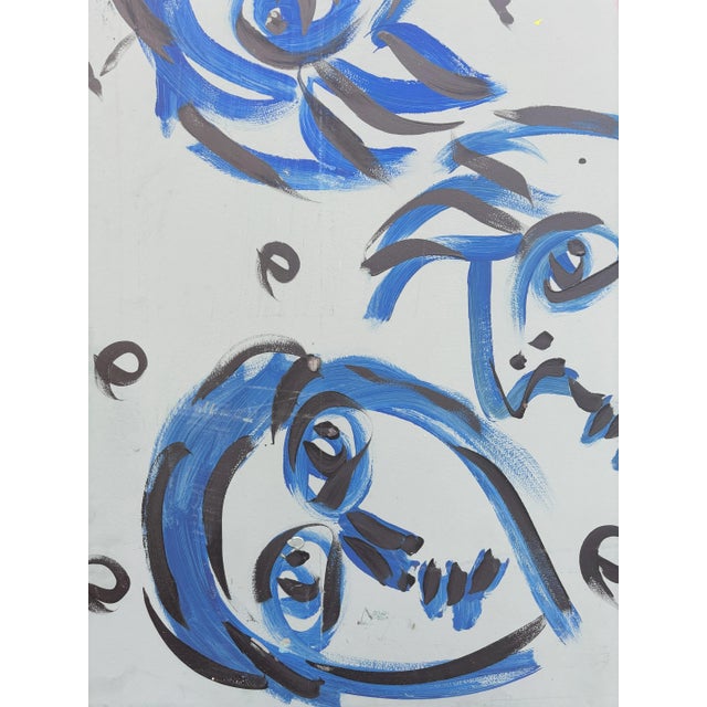 Large Scale Late 20th Century Peter Keil Abstract Faces Acrylic Painting on Board For Sale - Image 9 of 10