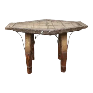 19th Century Primitive Polygonal Indian Bullock Ox Cart Dining Table With Metal Braces and Strappings