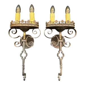Spanish Revival 1920's Interior Sconces With Crown Detailing -A Pair