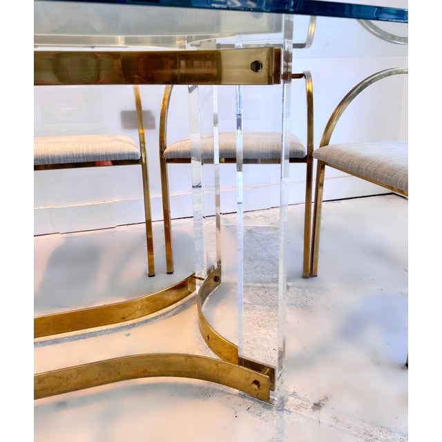 Vintage Dining Suite in Acrylic and Brass by Charles Hollis Jones for Belgo Chrome, 1979, Set of 9 For Sale - Image 9 of 11