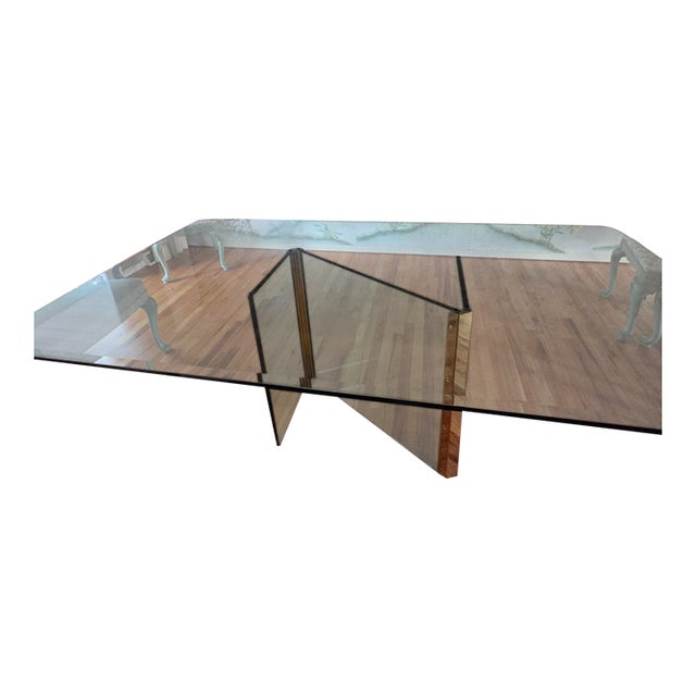 1970's Leon Rosen Pace Collection Glass & Brass Dining Table For Sale