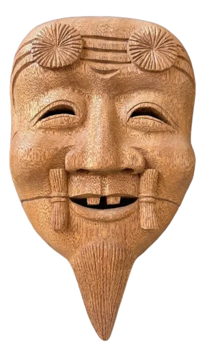 Vintage Japanese Wooden Okina Mask, 1980s