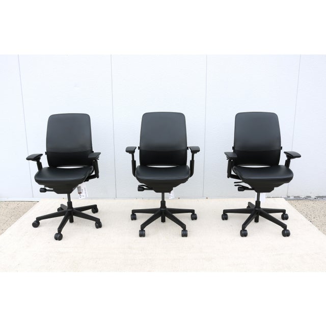 Metal Steelcase New Amia Executive Ergonomic Office Chair Black Vinyl Fully Adjustable For Sale - Image 7 of 18