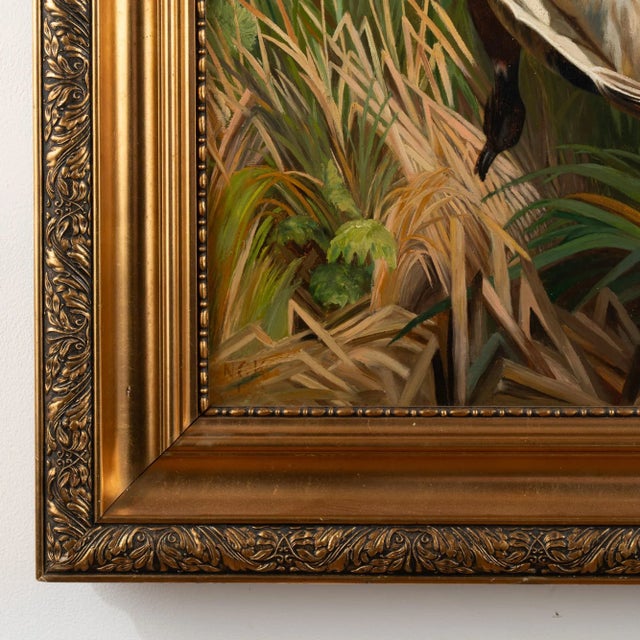 Green Original Oil on Canvas Painting of Retriever With Duck, Denmark Dated 1899 For Sale - Image 8 of 12