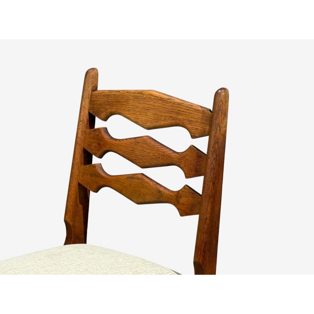 Guillerme & Chambron, Dining Chairs, Oak, Green Fabric, France, 1950s For Sale In New York - Image 6 of 11