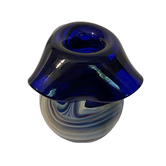 Ahmed Fouad Alexandria Egypt Hand Blown Cobalt Blue Glass Vase For Sale - Image 4 of 4