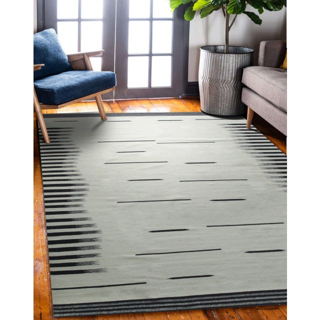 Light Gray 6x9 Sloane Majestic Gray Minimalist Kilim Geometric Modern Flatweave Wool Rug For Sale - Image 8 of 9