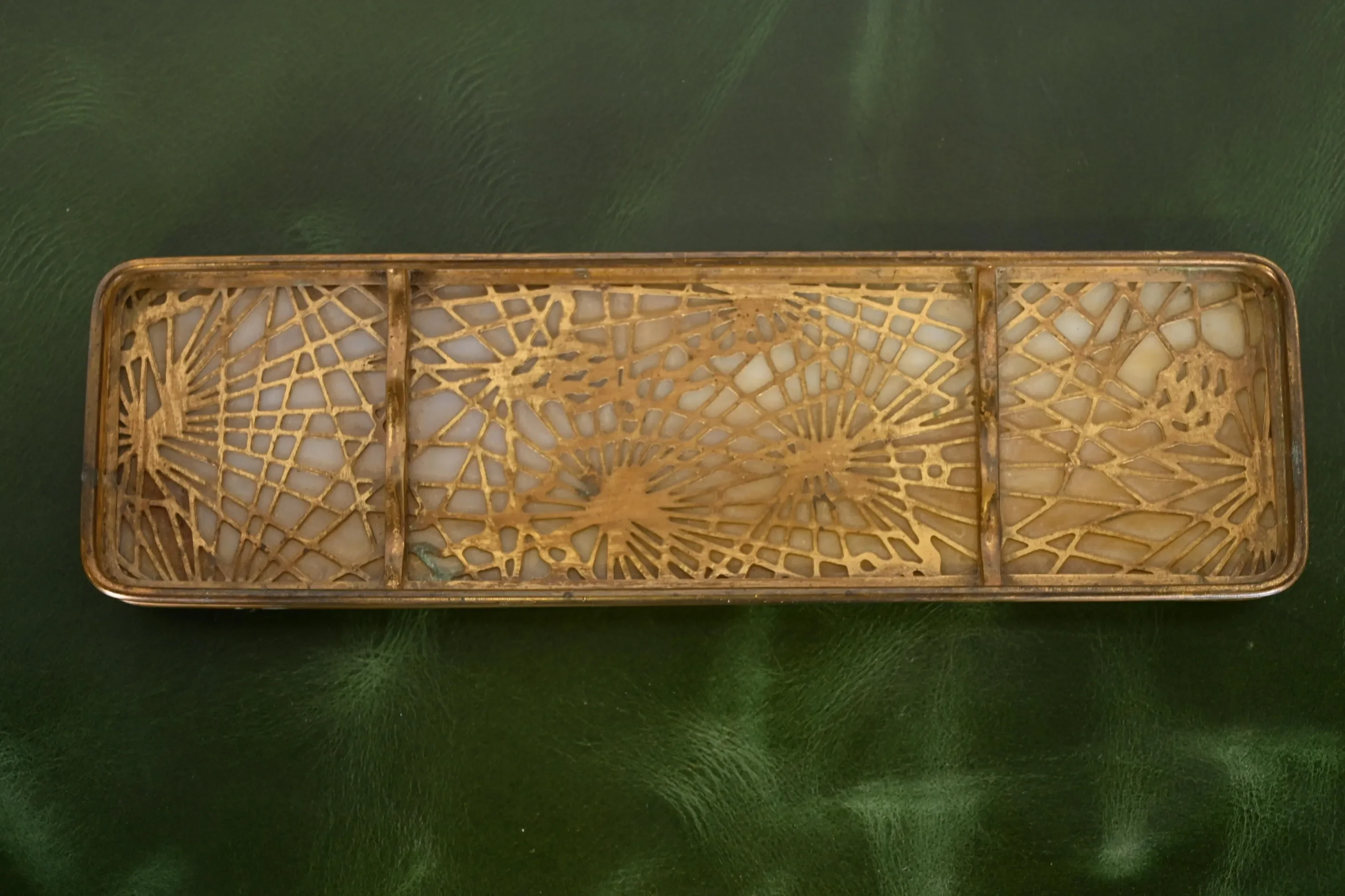 Tiffany Studios New York Pine Needle Bronze Doré and Slag Glass