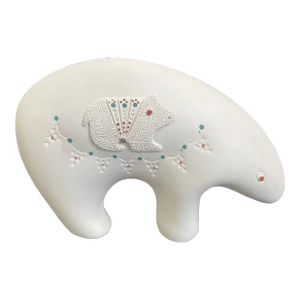 Late 20th Century Acoma Pottery Whiteware Etched & Cut Out Spirit Bear by Elliott & Zelda Garcia