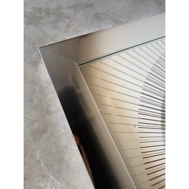 1970s Vintage Op Art Sunburst Glass Wall Art in Chrome Aluminum Frame, Signed For Sale - Image 10 of 12
