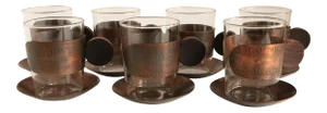 Schaefer Copper & Rosewood Cups and Saucers - Set of 7