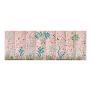 Pink Palm Tree Chinoiserie Murals Hand Painted Wallpapers - 8 Panels For Sale