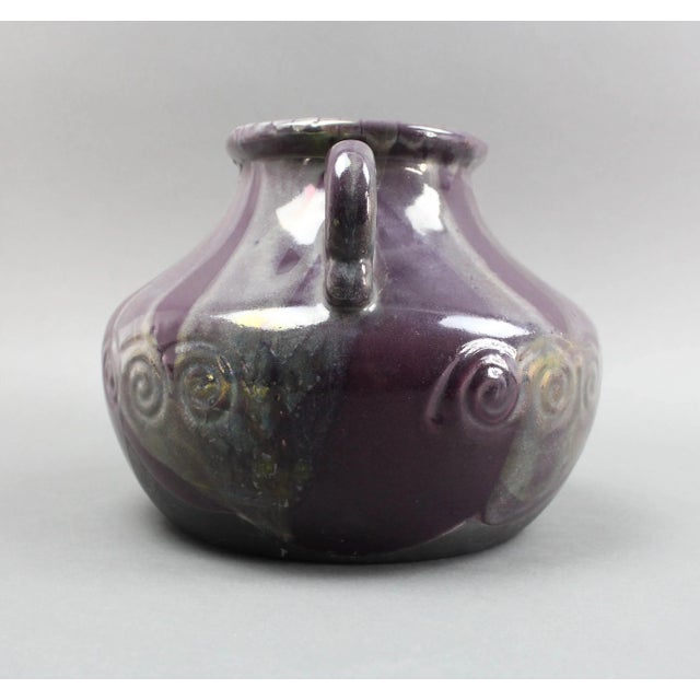 Tony Evans 1987 Signed Vintage Raku Studio Art Pottery Vase With Handles For Sale - Image 4 of 9