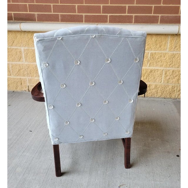 Early 20th Century Vintage Light Blue Designer Fabric Martha Wahington Chippendale Chair With Pillow For Sale - Image 5 of 8