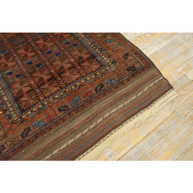 1930s Brown Geometric Tribal Antique Baluch Turkman Rug 3'6" X 6'2" Handknotted Wool Carpet For Sale In New York - Image 6 of 6