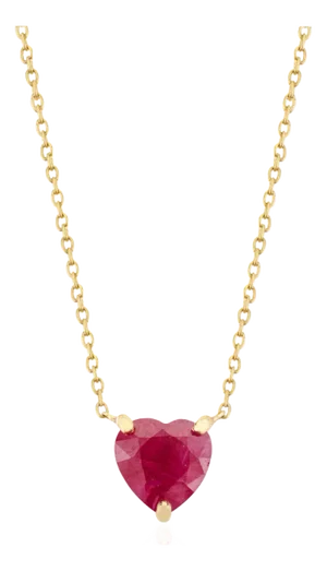 Natural Heart Cut Ruby Chain Necklace for Girlfriend in 18k Yellow Gold