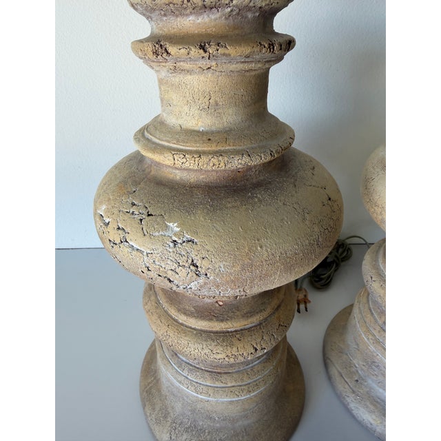 Ceramic 1980’s Vintage Handmade Organic Terracotta Table Lamps – A Pair For Sale - Image 7 of 12