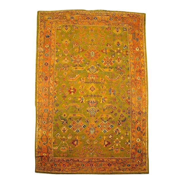 Green Antique Turkish Oushak - 8'6" x 13'2" For Sale