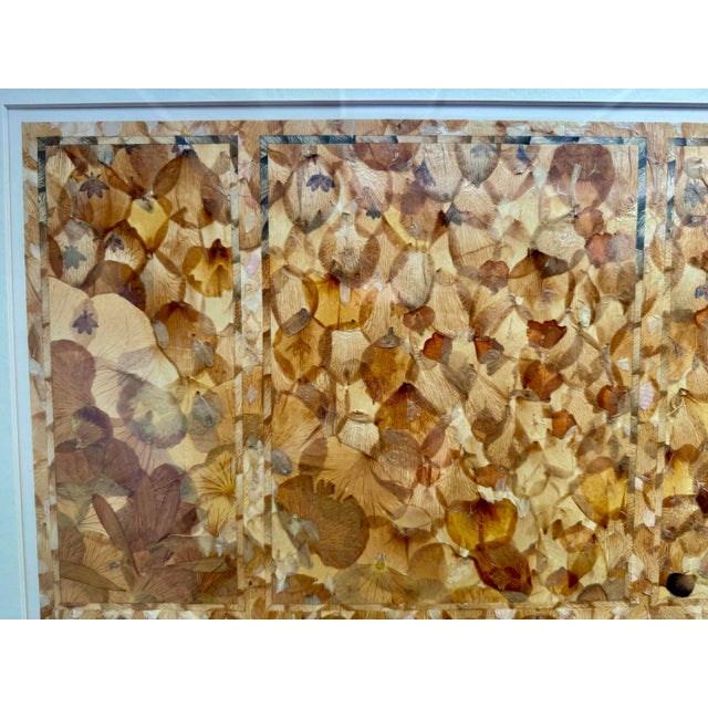 Mid-Century Modern Vintage 1980 Pressed Flower Petal Collage Signed H. White Framed Marquetry Style For Sale - Image 3 of 8