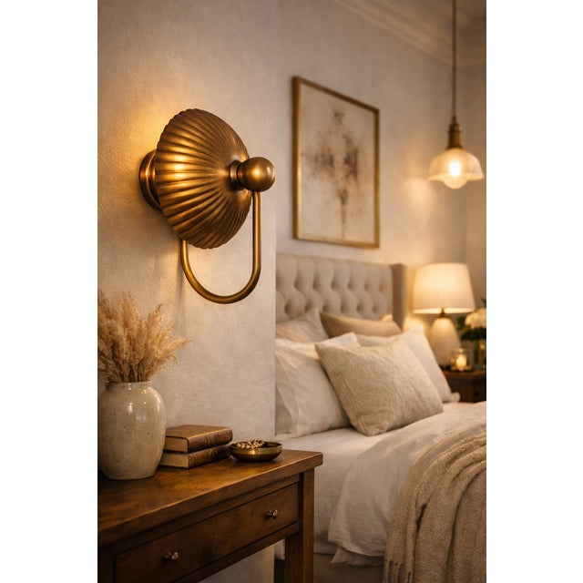 Vintage Brass Wall Sconce Light Fixture, Mid-Century Modern Bedroom or Living Room Wall Lamp, Antique Finish, Unique Home Decor For Sale - Image 4 of 9