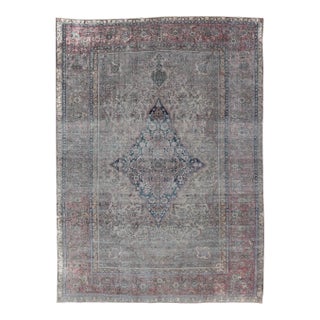 Antique Persian Silk Mohtesham Rug With Central Medallion 7'0 X 10'5 For Sale